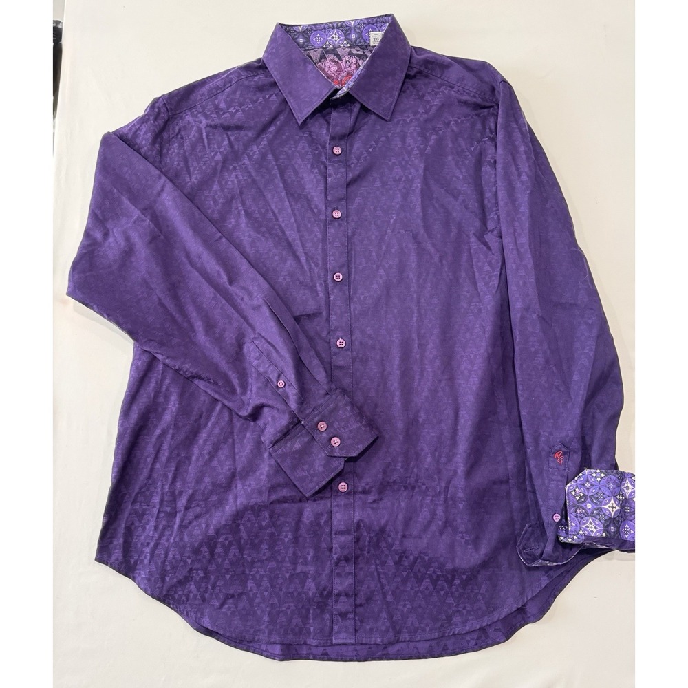 Robert Graham XL Purple Jacquard Dress Shirt Classic Fit Flip Cuff 100% Cotton